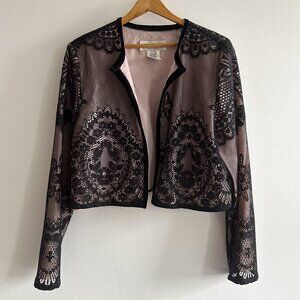 Host Pick 🎉 J.R. Nites by Caliendo Cropped Jacket Black Lace Pink Lining VINTAGE